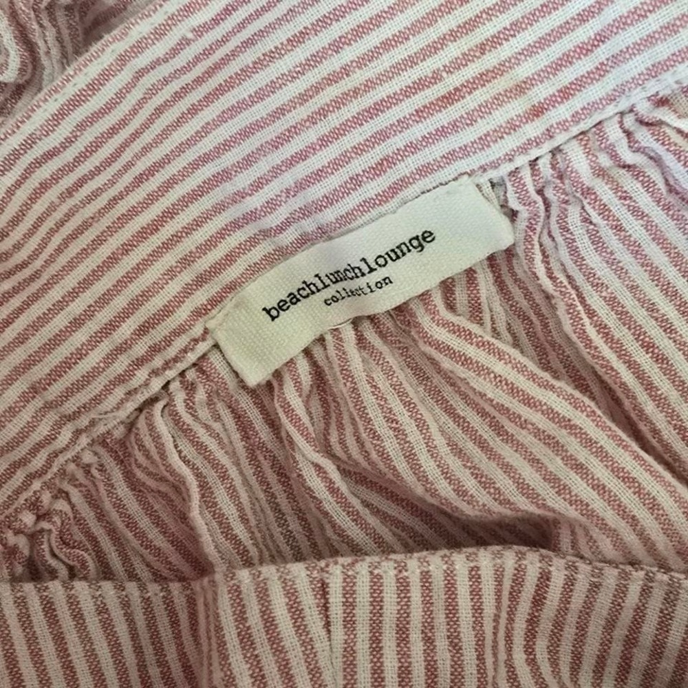 Red and White Striped Linen Blouse Women's Top - Picture 2 of 2